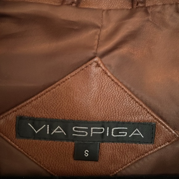 Via Spiga Cognac Brown Genuine Leather Jacket - Picture 5 of 5